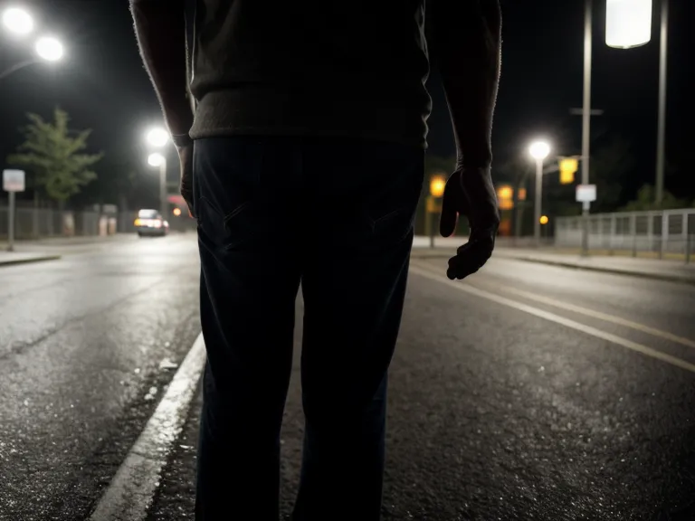 Secretos callejeros de vigilancia: silueta de un hombre alerta esperando solo en una parada de autobús de noche
