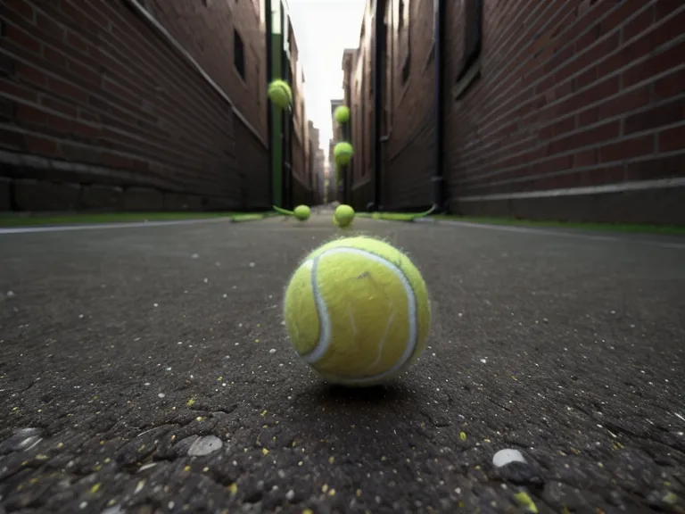 Pelota de tenis rebotando contra una pared de ladrillo irregular para entrenar reflejos