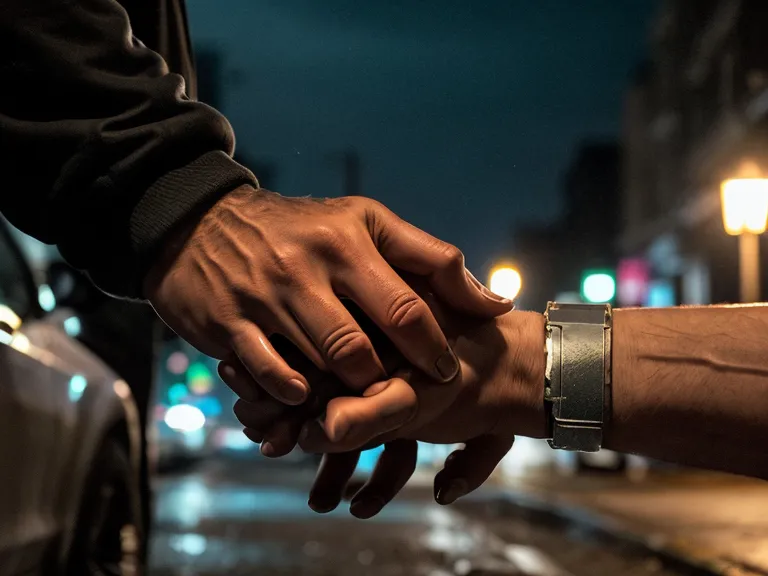 Primer plano de una mano sujetando llaves como medida de seguridad en un callejón